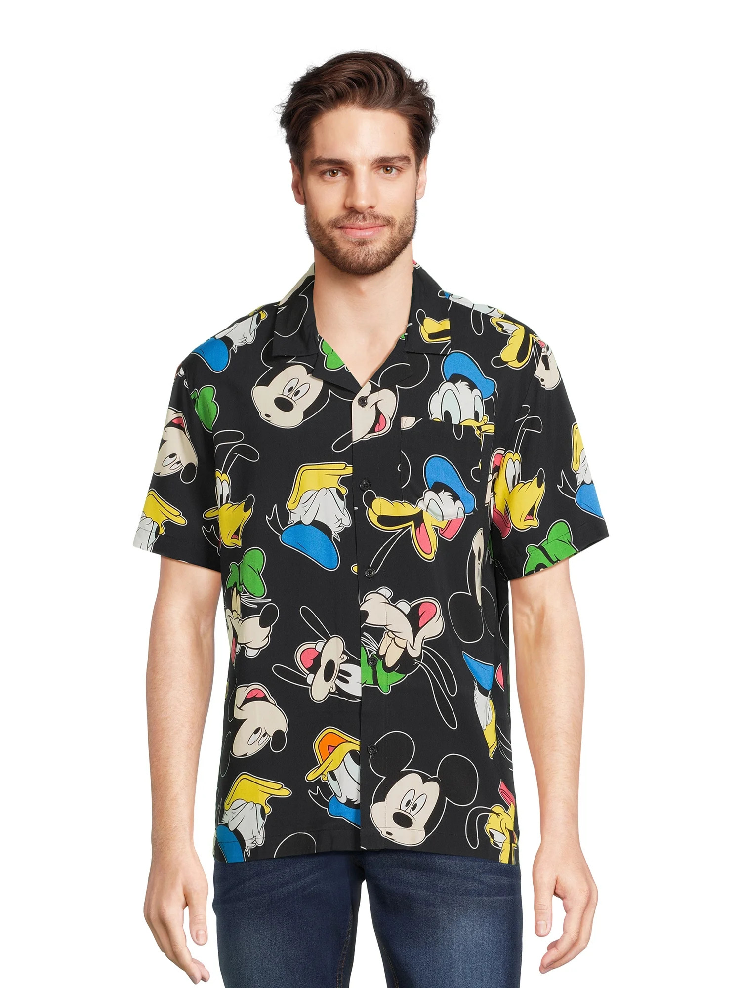 Disney Men’s and Big Men’s Mickey Mouse Friends Graphic Button Up Shirt with Short Sleeves, S... | Walmart (US)