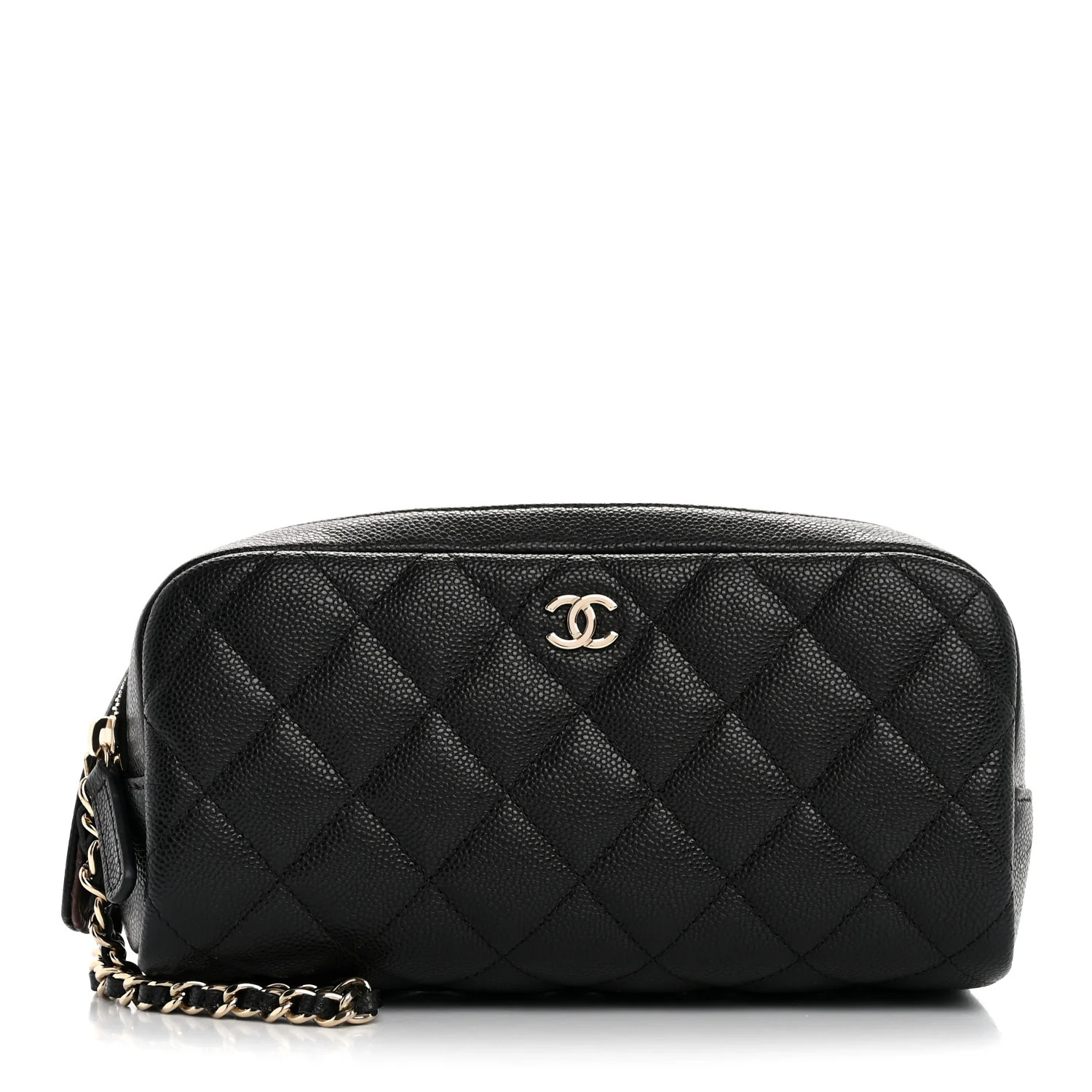 Caviar Quilted Double Zip Pouch Cosmetic Case Black | FASHIONPHILE (US)
