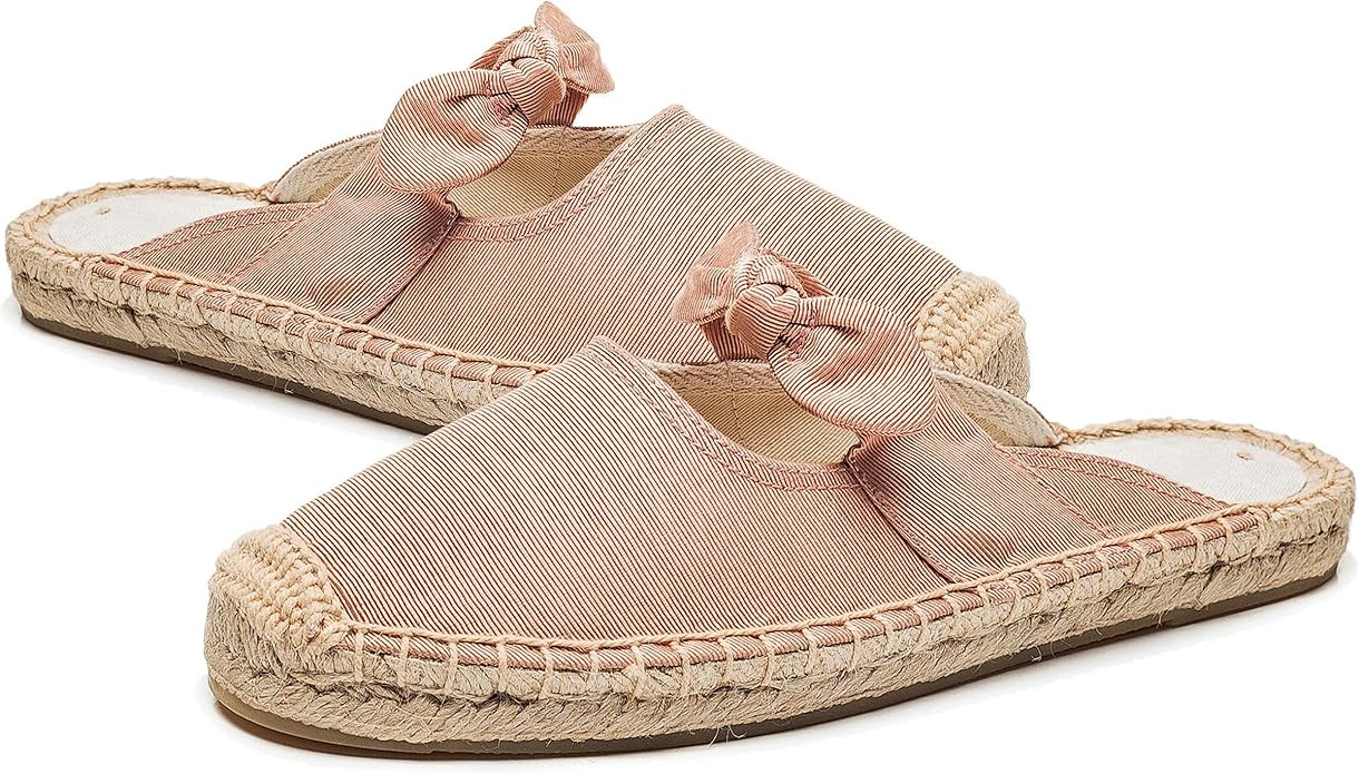 U-lite Women's Casual Bowknot Embellishment Slip-On Flats Loafers Flax Mule Shoes Espadrilles Pin... | Amazon (US)