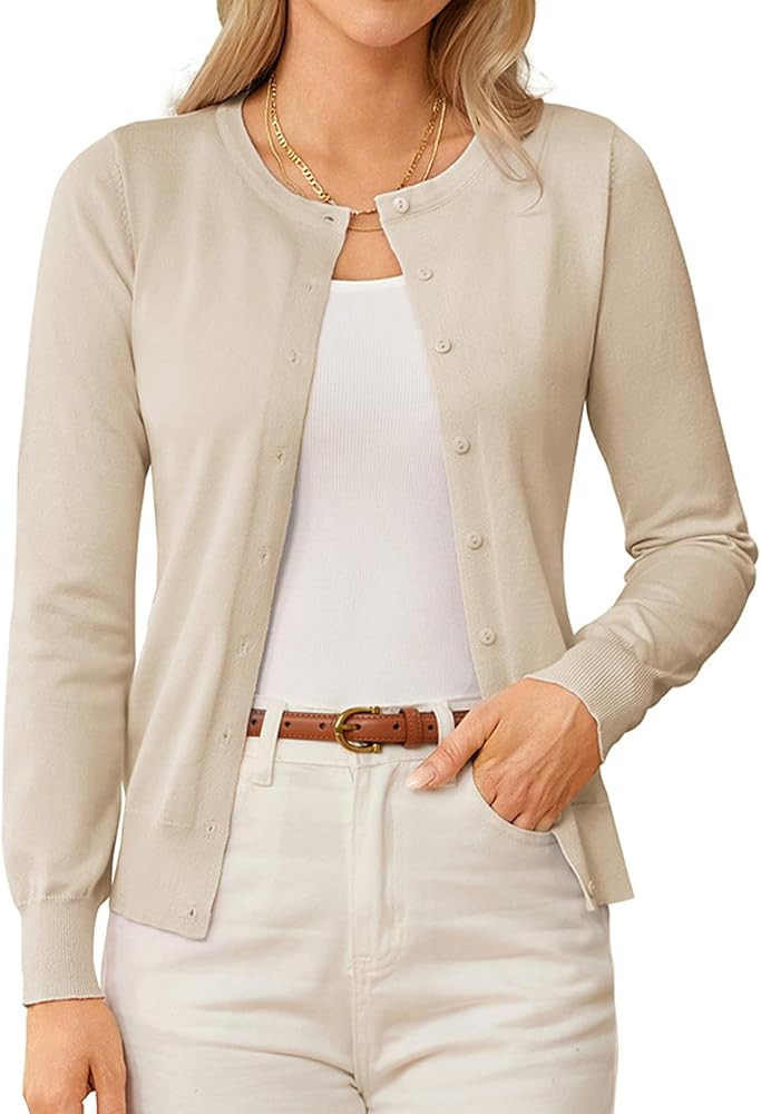 GRACE KARIN Women's Classic Long Sleeve Knit Cardigan Sweaters Casual Open Front Button Down Card... | Amazon (US)