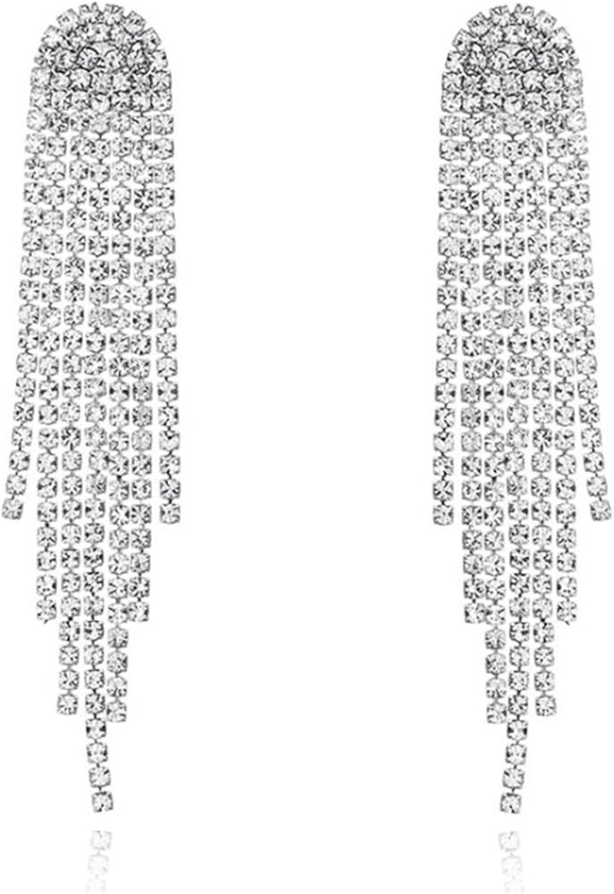 Rhinestone Earrings Dangling for Women Chandelier Statement Tassel Earrings Girls Silver Sparkly ... | Amazon (US)