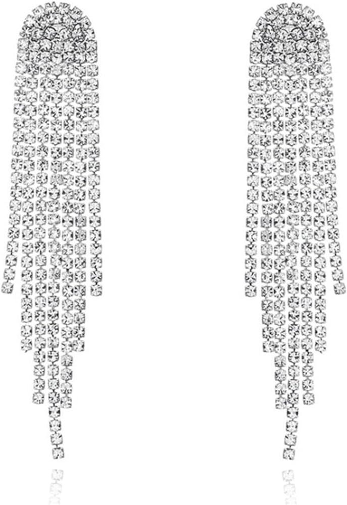 HERIER Rhinestone Earrings Dangling for Women Chandelier Statement Tassel Earrings Girls Silver S... | Amazon (US)