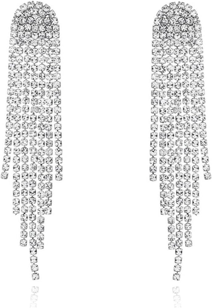 Rhinestone Earrings Dangling for Women Chandelier Statement Tassel Earrings Girls Silver Sparkly ... | Amazon (US)