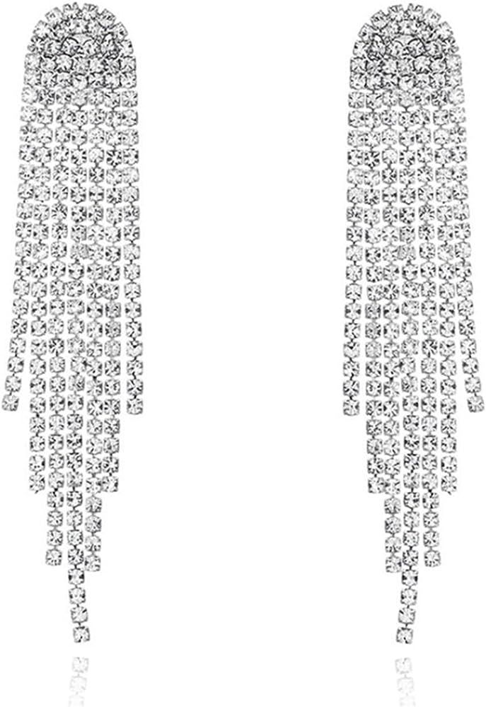 Rhinestone Earrings Dangling for Women Chandelier Statement Tassel Earrings Girls Silver Sparkly ... | Amazon (US)