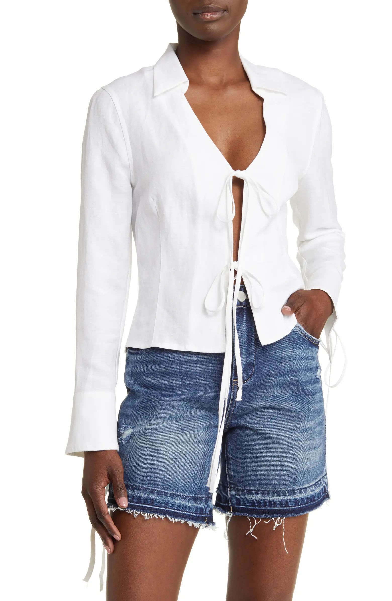 BLANKNYC Tie Front Linen Blend Shirt | Nordstrom | Nordstrom