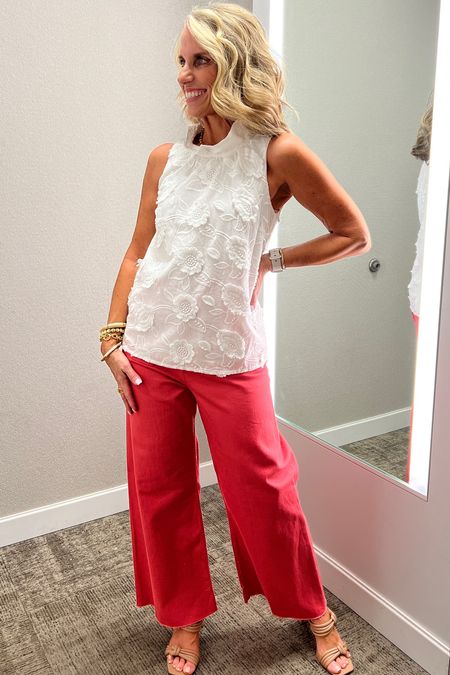 Ruffles and flowers. Love them! 
Wide leg jeans, wearing size 8. Could maybe size down to 6 

#LTKfindsunder100 #LTKover40 #LTKstyletip
