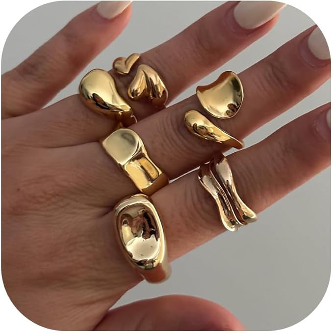Gold Rings for Women Chunky Statement Ring Stackable Knuckle Ring Set Jewelry Gift for Her | Amazon (CA)