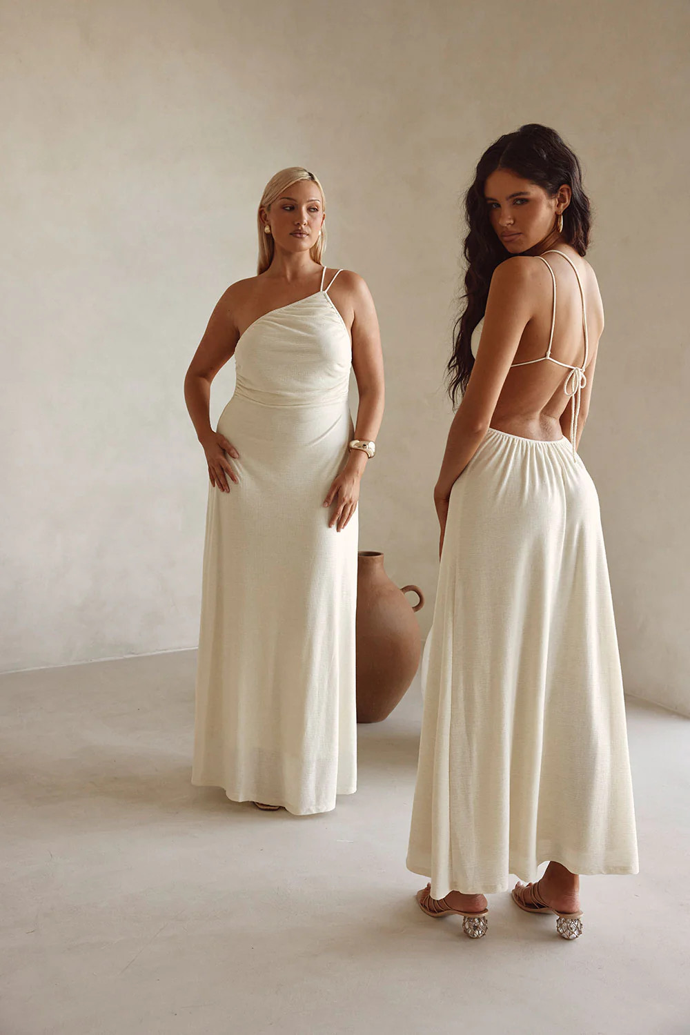 Bridal Cream One Shoulder Backless Maxi Emilee Dress | Sabo Skirt US