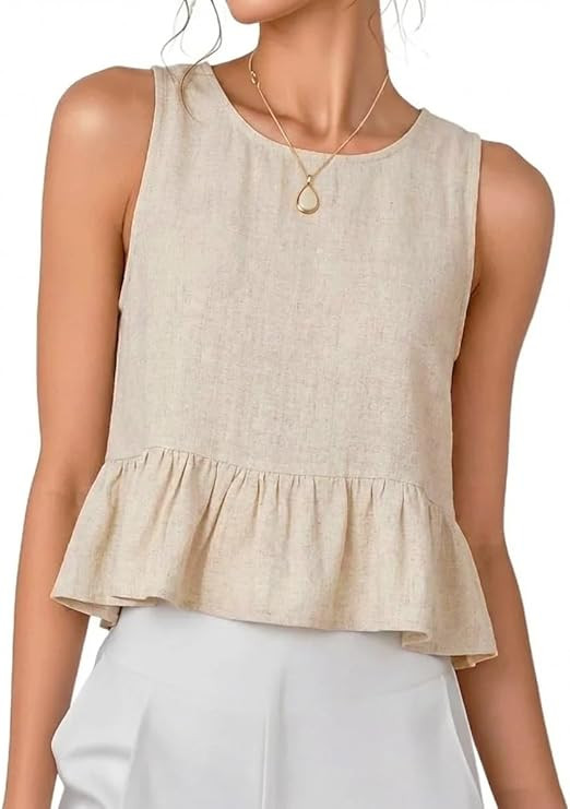 IDEALSANXUN Womens Ruffle Linen Tank Tops Spring Summer Beach Cute Sleeveless Shirts Vest Top | Amazon (US)