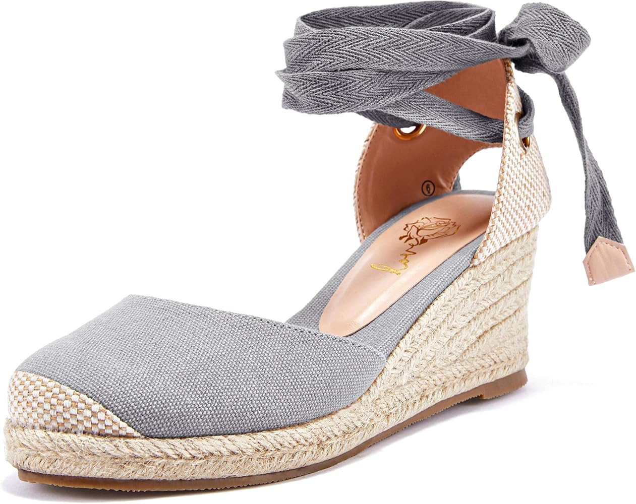 Nailyhome Womens Espadrille Wedge Sandals Closed Toe Platform Lace Up Ankle Wrap Slingback Sandals | Amazon (US)