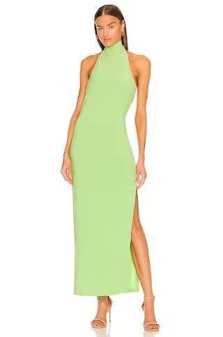 Norma Kamali x REVOLVE Halter Turtle Side Slit Gown in Gemini Green from Revolve.com | Revolve Clothing (Global)