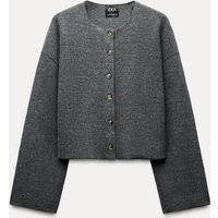 Zara - Soft Ribbed Cardigan In Grey - M - Woman | Zara UK