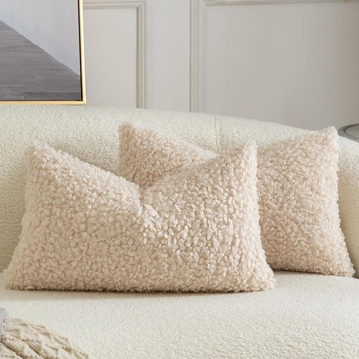 YAERTUN Pack of 2 Faux Fur Throw Pillow Covers Decorative Sherpa Boucle Pillow Covers Fuzzy Soft ... | Amazon (CA)
