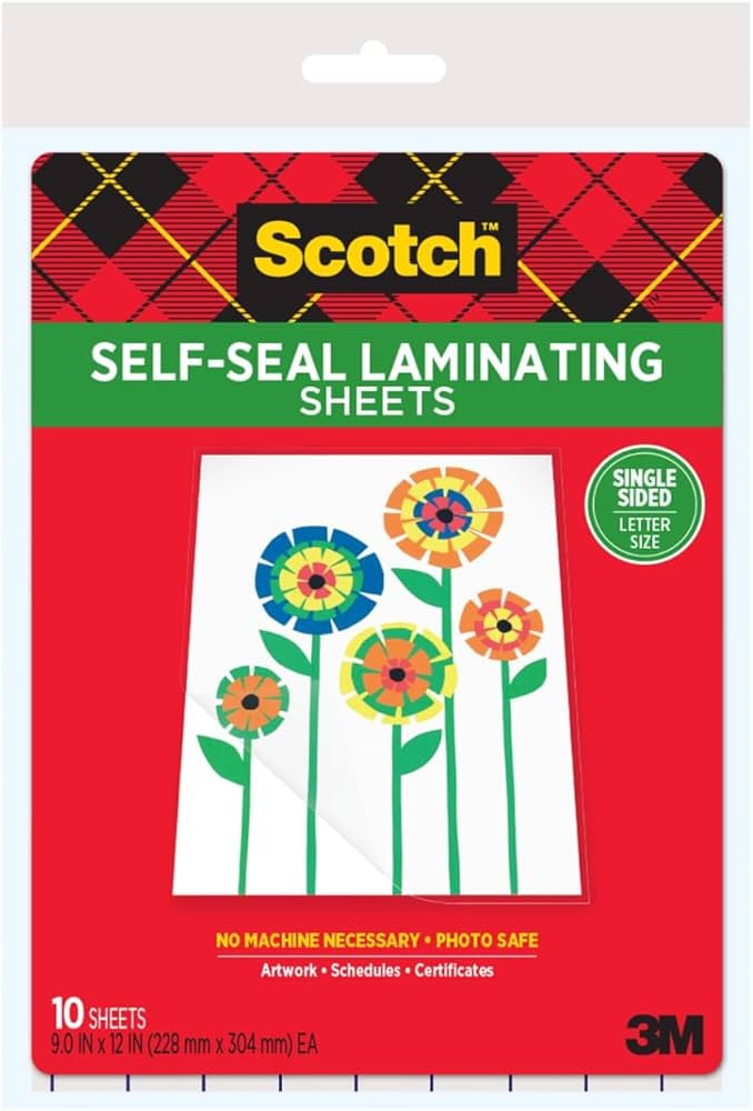 Scotch Self-Seal Single-Sided Laminating Sheets, Letter Size 9 in x 12 in, 10-Pack | Amazon (US)