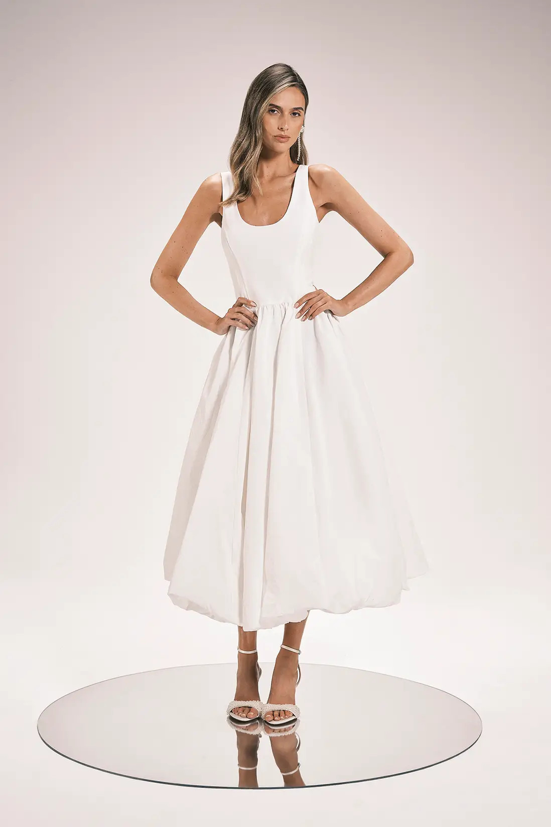 Taffeta Bodice Puff Ball Woven Midi Dress | Karen Millen