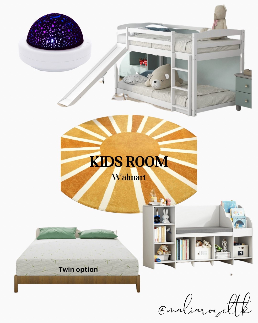 Kids room! Bunk bed twin over twin and twin mattress options all from Walmart! Cute fun gender neutral rug! Storage and nightlight  

#LTKHome #LTKBaby #LTKKids
