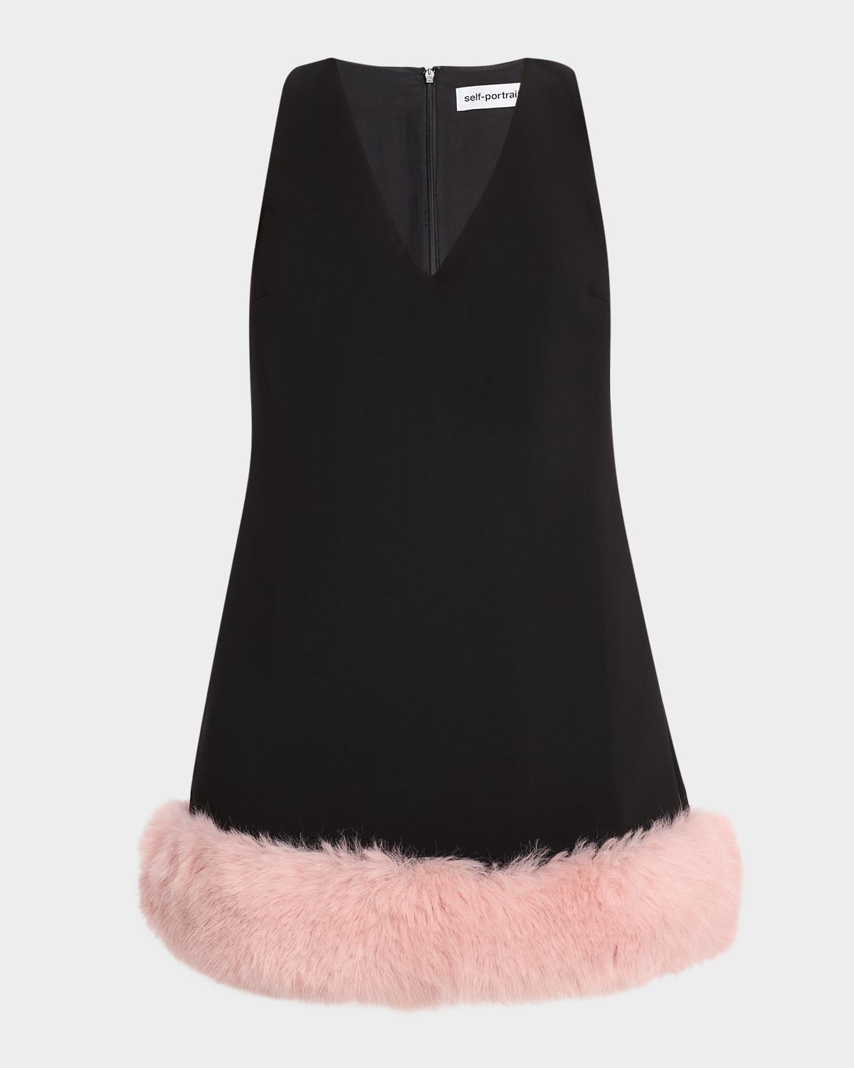 Crepe Faux Fur Hem Mini Dress | Neiman Marcus