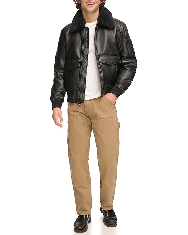 Tommy Hilfiger Men's Faux Leather Bomber Jacket | Amazon (US)