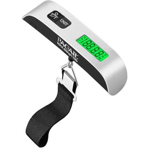 BAGAIL Digital Luggage Scale, 110lbs Hanging Baggage Scale with Backlit LCD Display,Portable Suitcase Weighing Scale,Travel Luggage Weight Scale with Hook,Strong Straps for Travelers(Ash Silver/Temp | Amazon (US)