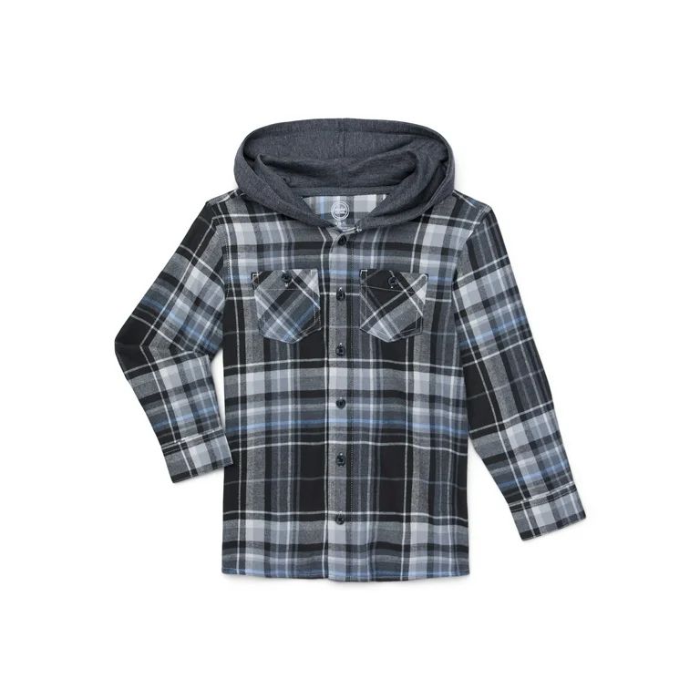 Wonder Nation Boys Hooded Flannel Shirt, Sizes 4-18 - Walmart.com | Walmart (US)