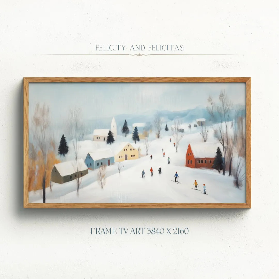 Christmas Town Samsung Frame TV Art, Cozy Winter Landscape TV Art, Neutral Winter Farmhouse Decor... | Etsy (US)