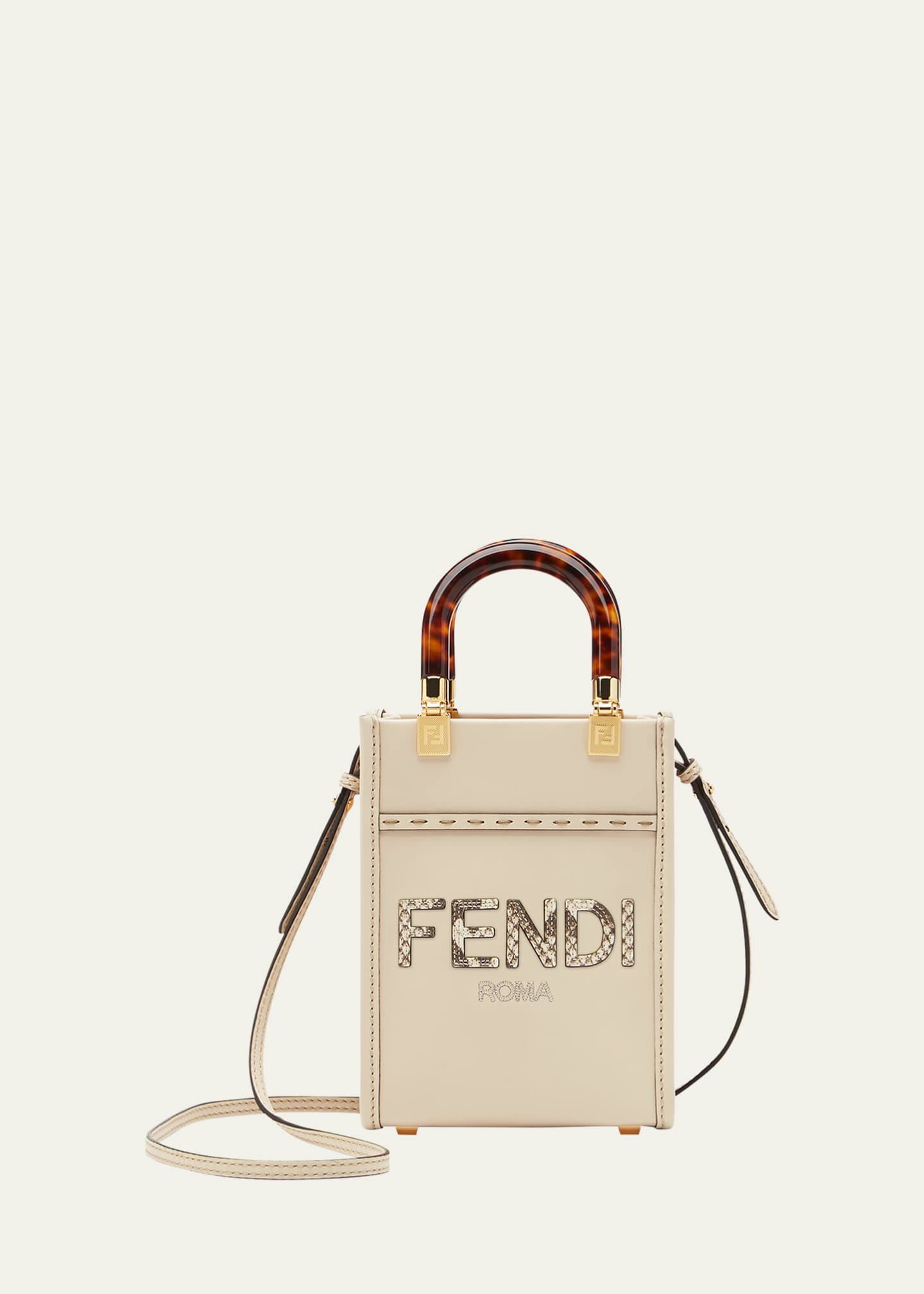 Fendi Sunshine Mini Python-Embossed Logo Shopper Tote Bag | Bergdorf Goodman