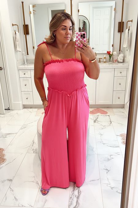 curvy pink jumpsuit for summer! runs large! i’m in the size large and could have taken the medium. super comfy! 

#LTKcurves #LTKunder50 #LTKSeasonal