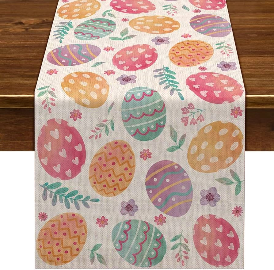 Nepnuser Linen Happy Easter Table Runner Spring Easter Egg Decoration Farmhouse Home Dining Room ... | Amazon (US)