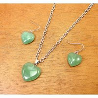 Green Genuine Stone Heart Pendant Necklace Earring Set Made With Aventurine Stone. Stone & Set | Etsy (US)