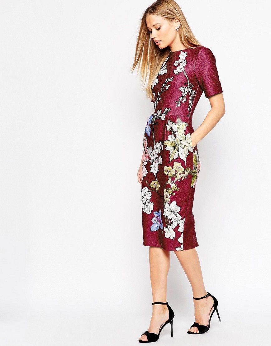 ASOS Occasion Wiggle Dress in Floral Placement Print - Multi | ASOS US