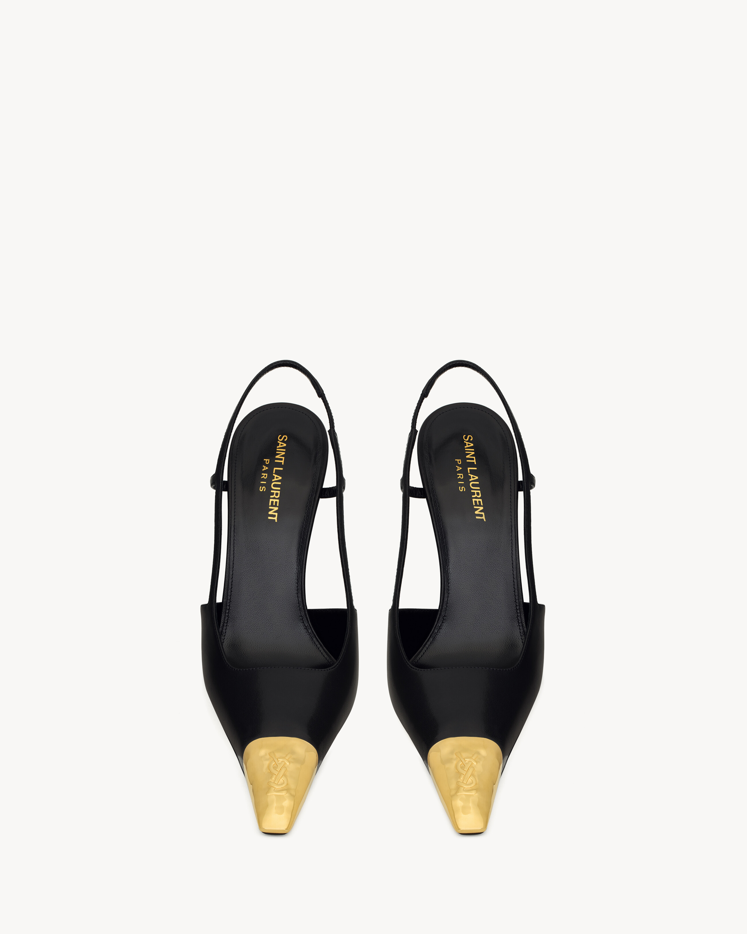 slingback pumps with a square pointed metal cap toe decorated with a CASSANDRE martelé, featurin... | Saint Laurent Inc. (Global)