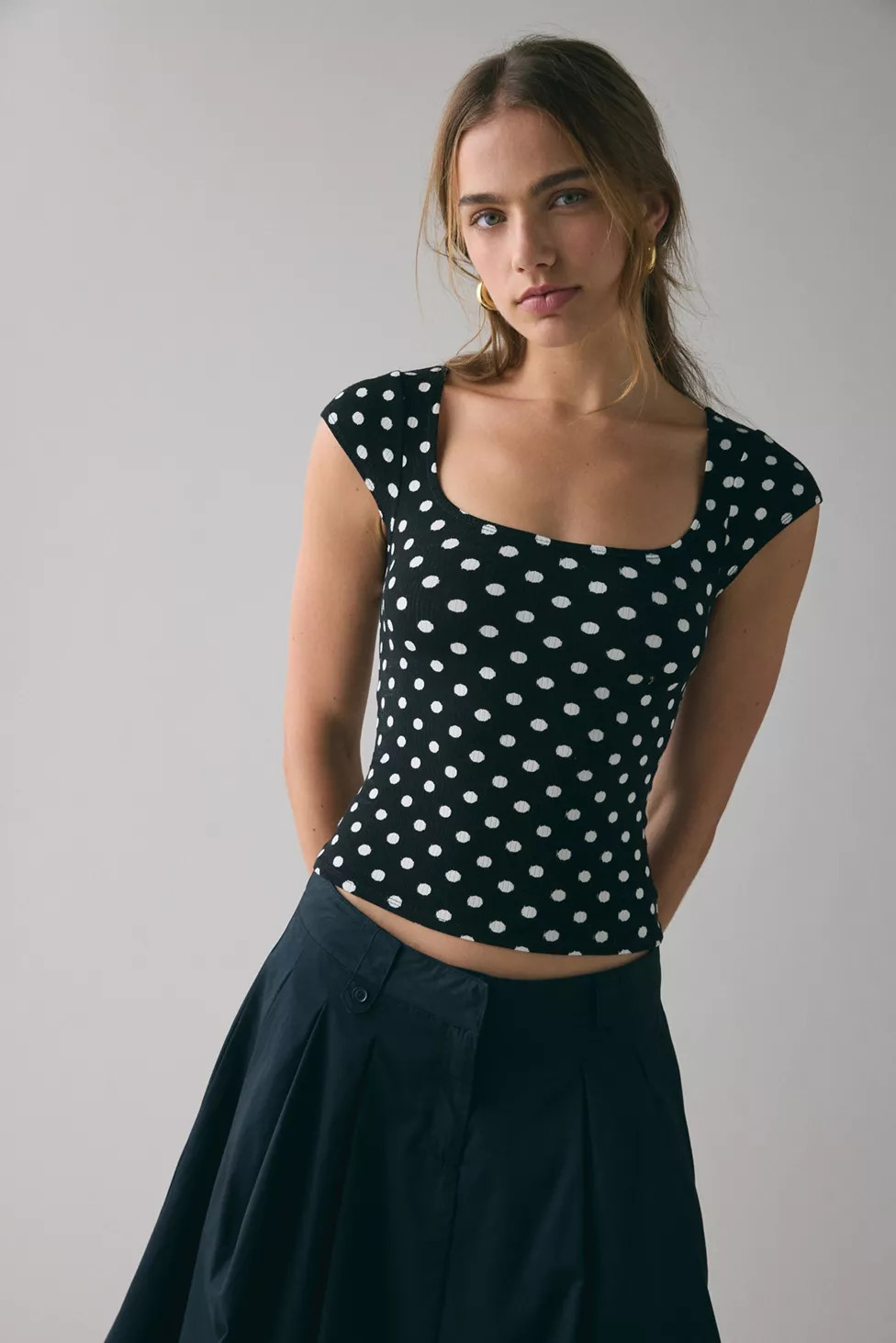 BDG Drew Cap Sleeve Square Neck Cropped Tee | Urban Outfitters (US and RoW)