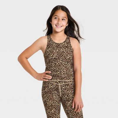 Girls' Strappy Cropped Tank Top - All In Motion™ Leopard M | Target