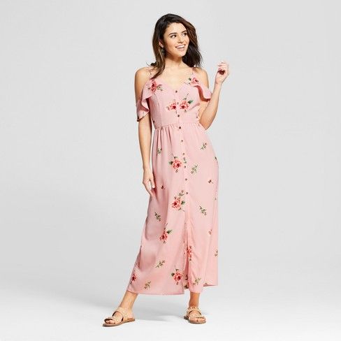 Women's Floral Print Cold Shoulder Button Down Maxi Dress - Xhilaration™ | Target