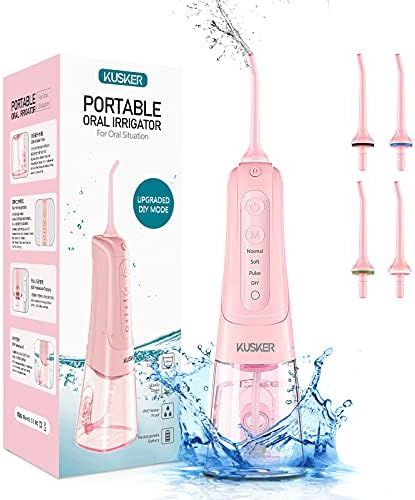 Water Dental Flosser Cordless, KUSKER Portable Oral Irrigator for Teeth, 4 Modes and 4 Jet Tips, IPX | Amazon (US)