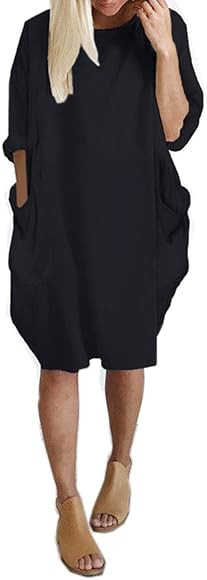 Kidsform Oversize Shirt Women's Long Sleeve T-Shirt Dress Loose Tops Long with Pockets | Amazon (DE)