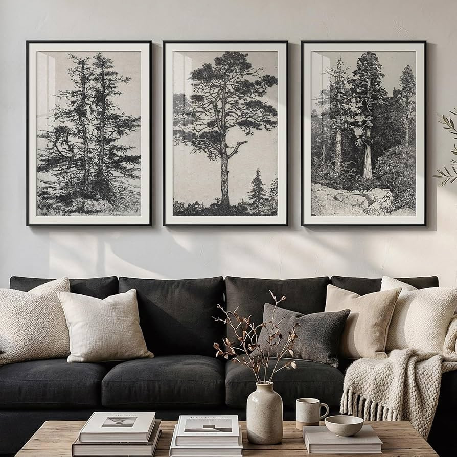 Framed Large Vintage Black and White Wall Art for Living Room, 3 Piece Tree Artwork for Walls, Mo... | Amazon (US)