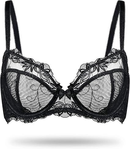 Deyllo Women's Lace Bra Plus Size Underwire Embroidered Unlined Bra See Through Non Padded | Amazon (US)