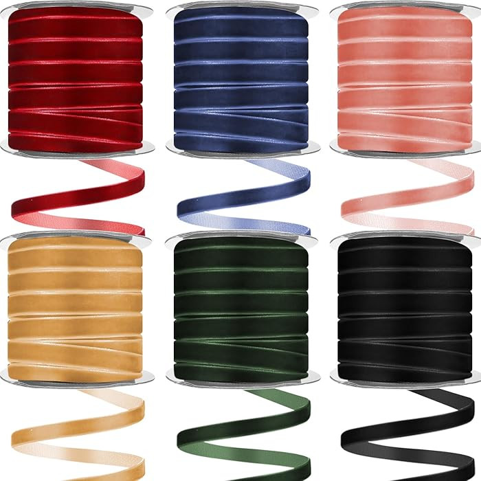 Lyrow 6 Rolls Velvet Ribbon 3/8 Inch Wide Total 150 Yards Single Face Thin Velvet Ribbon for Wrap... | Amazon (US)
