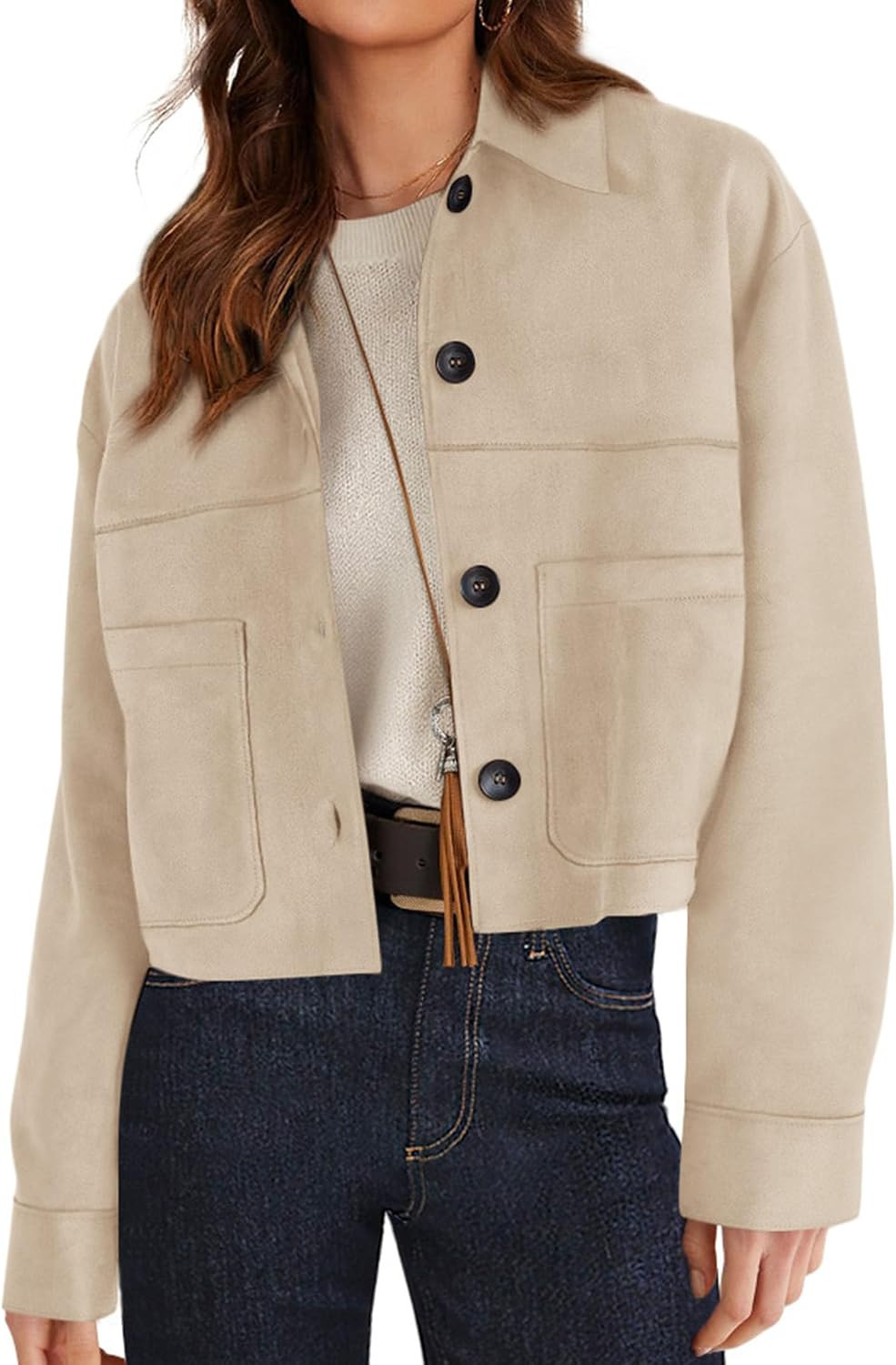 PRETTYGARDEN Women's Faux Suede Lightweight Cropped Jacket | Amazon (US)