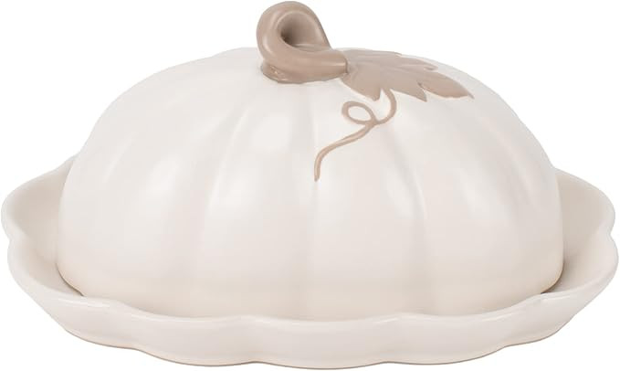 Nat & Jules Pumpkin Shaped 8 x 6 Inch Ceramic Scalloped Covered Lid Butter Dish: Perfect for deco... | Amazon (US)