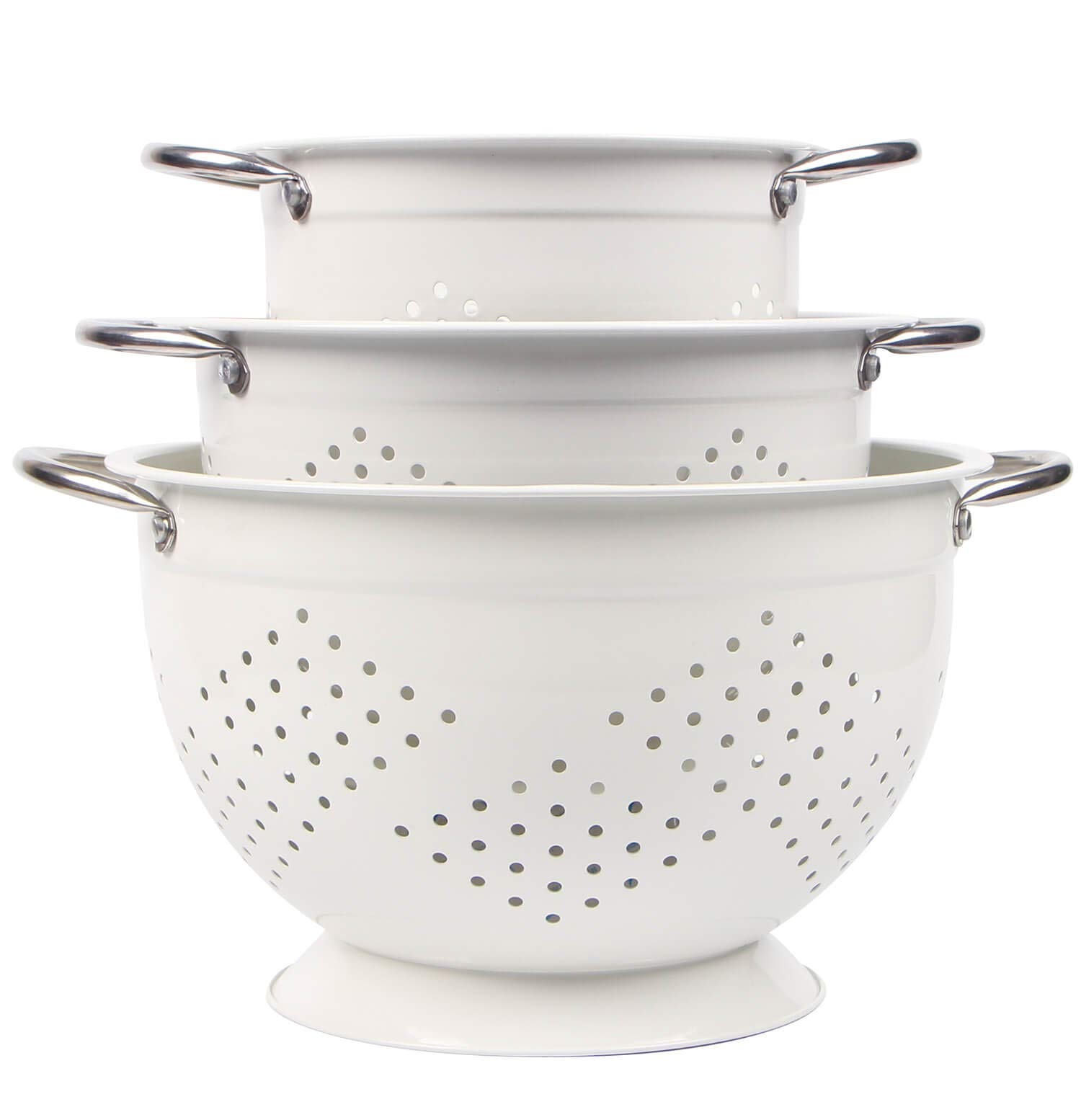 Rorence Powder Coated Steel Colanders: 1.5 Quart 3 Quart & 5 Quart Set of 3 - White | Amazon (US)