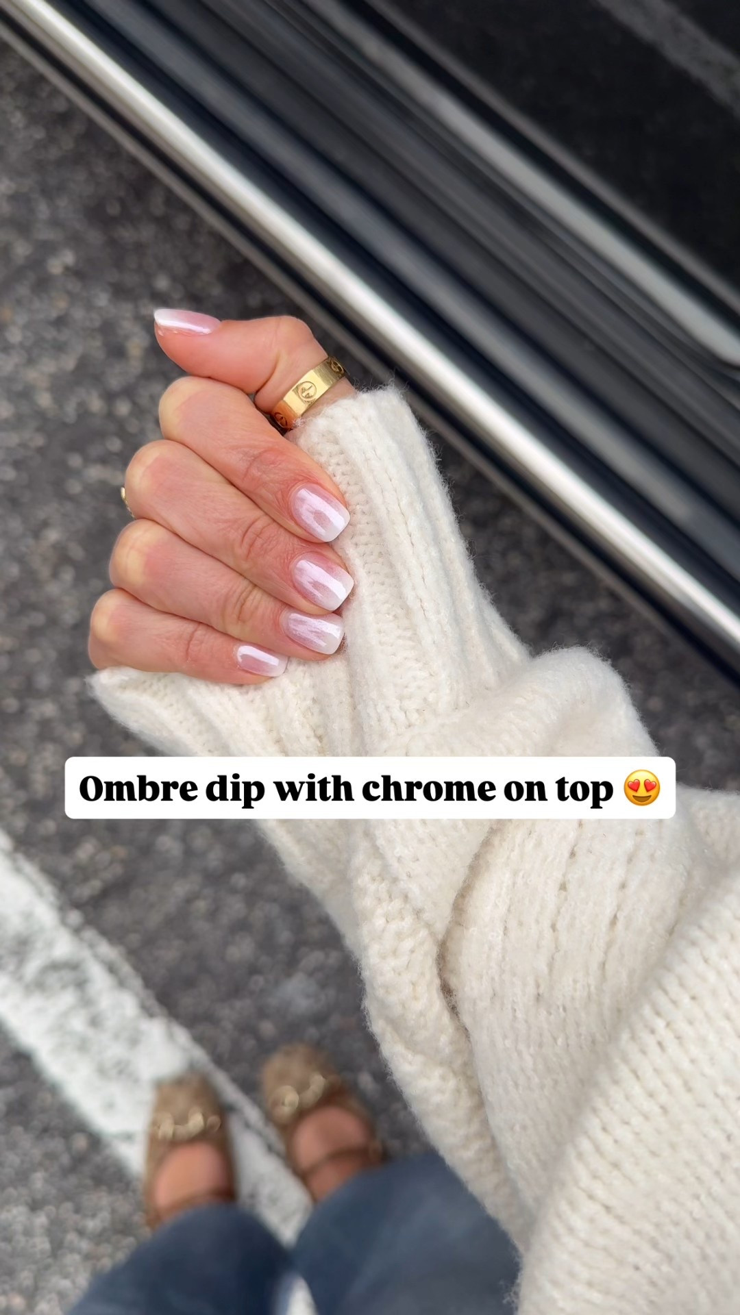 The prettiest nails for spring! Ombre dip with chrome on top! Wedding nails. Neutral nails. My #ootd. Elevated casual outfit. Mom outfit. Rag & Bone Miramar Andi ankle pants in 23 - runs big so size down 1! Sweatpant jeans - the denim look is printed onto the fabric. Cream sweater in XXS. Gucci ballet flats are TTS. Quince belt in XS. 

#LTKootd #LTKselfcare #LTKBeauty