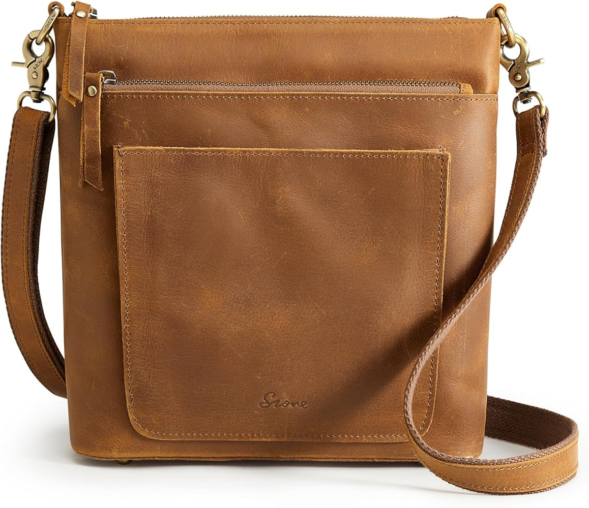 S-ZONE Leather Crossbody Bag for Women Vintage Cross Body Bags Shoulder Purse Ladies Medium Handb... | Amazon (US)