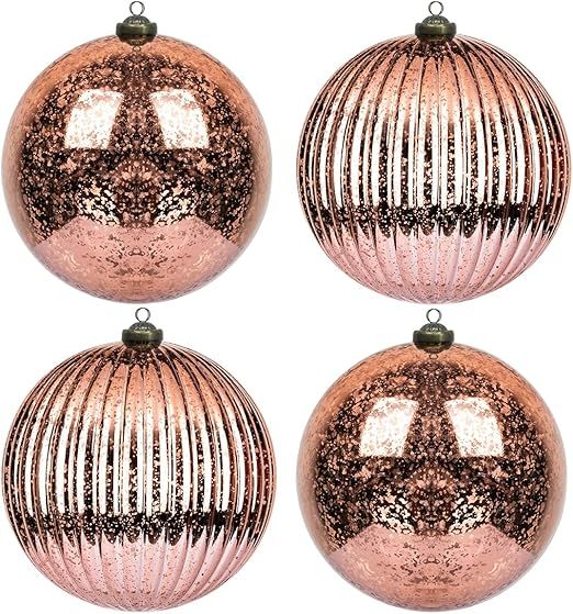 KI Store Rose Gold Christmas Ball Ornaments 6-Inch Set of 4 Extra Large Hanging Tree Ball Ornamen... | Amazon (US)