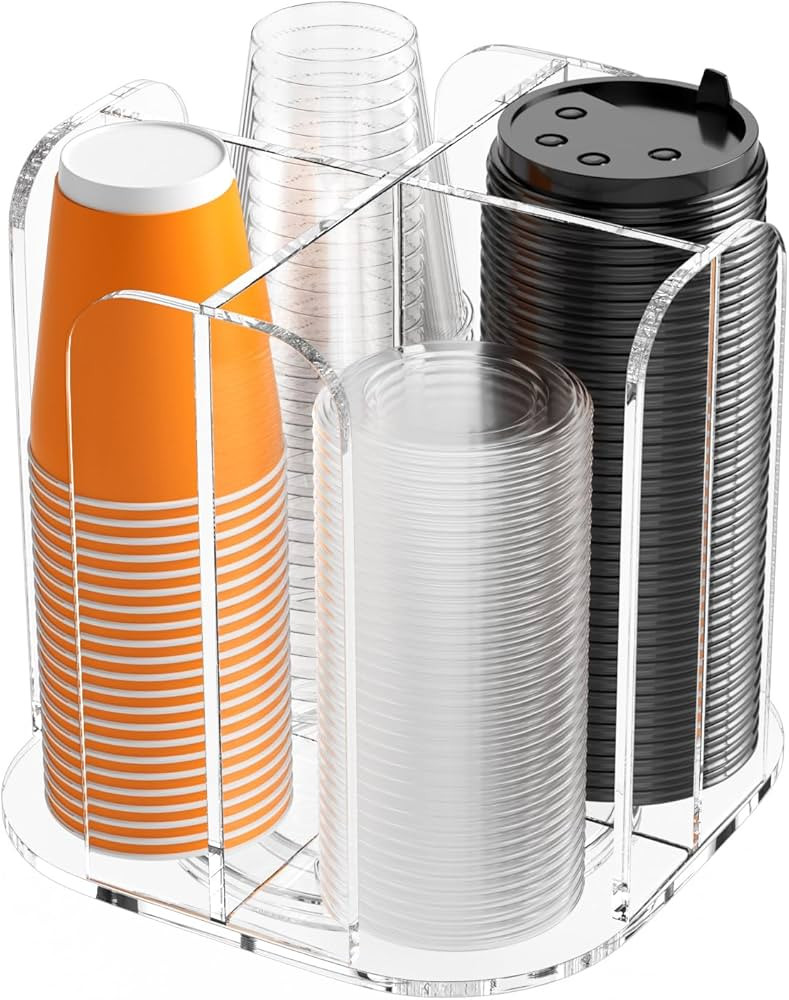 Beego Rotatable 4-Compartment Acrylic Cup Dispenser - Coffee Station Cup and Lid Carousel Counter... | Amazon (US)