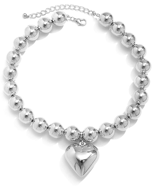 YBMYCM Heart Pendant Choker Necklaces Chunky Gold Bead Choker Necklaces for Women Gifts Jewelry | Amazon (US)