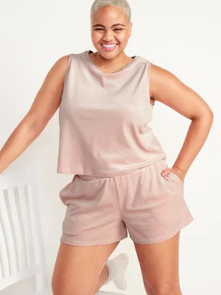 Luxe Velvet Pajama T-shirt &#x26; Shorts Set for Women | Old Navy (US)