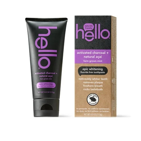 Hello Activated Charcoal + Acai Fluoride Free Toothpaste, Vegan & SLS Free, 4oz | Walmart (US)