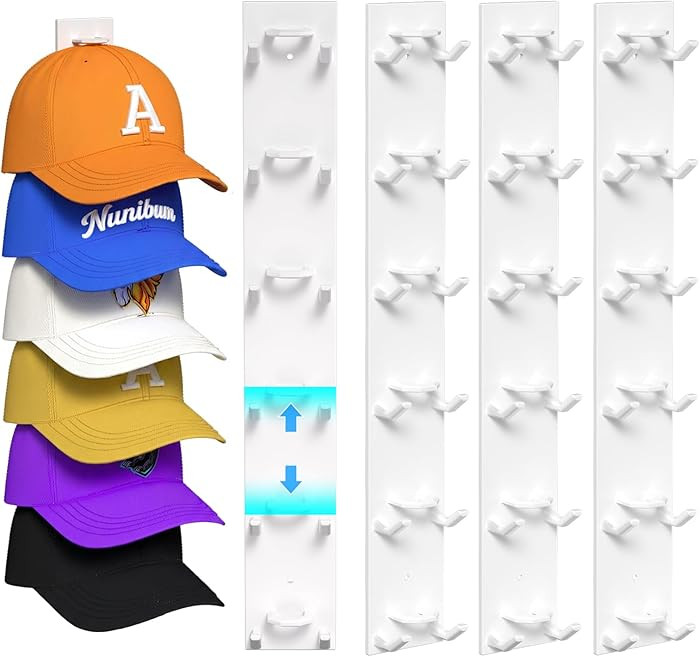 Nunibum Hat Organizer for Baseball Caps 4 Pack, Hat Rack for Wall Hold up to 24 Hats with Strong ... | Amazon (US)